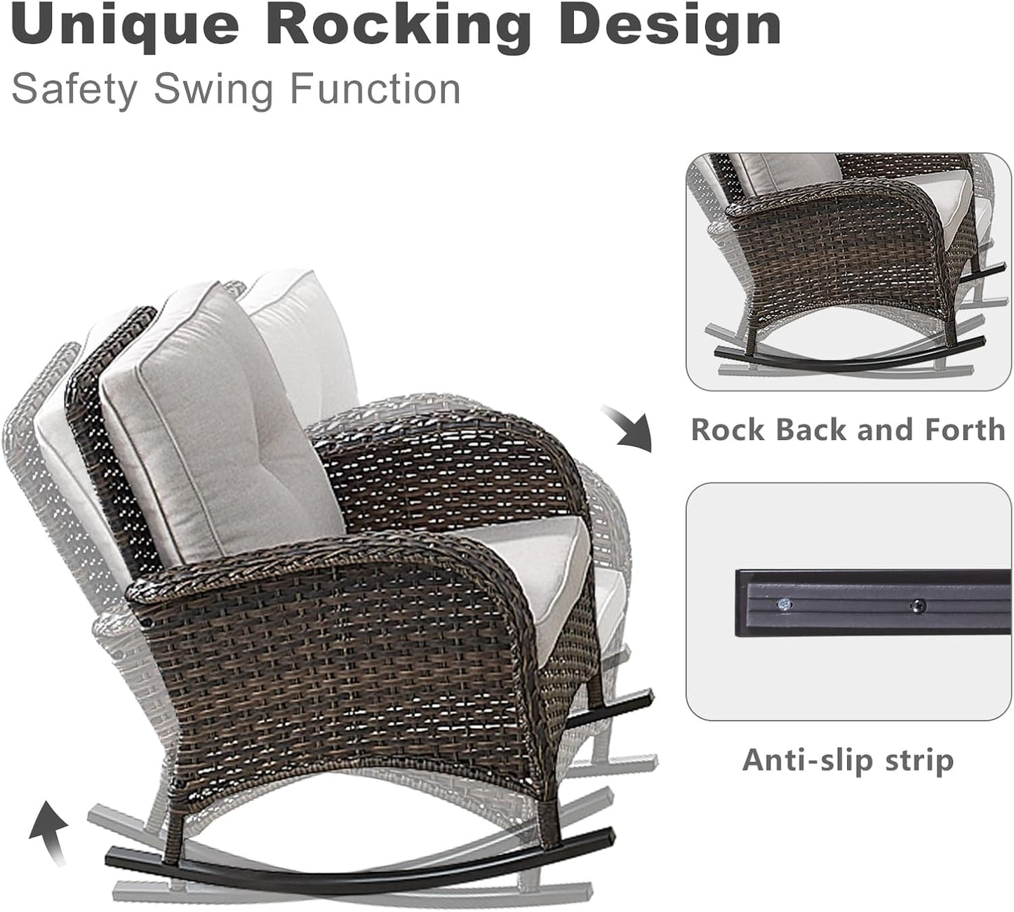 HUMMUH 5-Piece Outdoor Patio Furniture PE Wicker Patio Conversation Set,All-Weather Outdoor Rocking Chairs with Patio Couch Tables for Backyard,Poolside,Deck