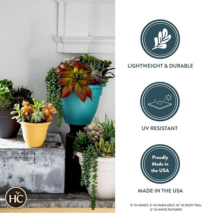 The HC Companies 6 Inch Caribbean Planter - Lightweight Indoor Outdoor Plastic Plant Pot for Herbs and Flowers, Clay