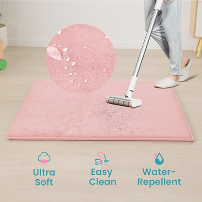 Baby Play Mat for Floor,1.3" Thick Elasti-Foam 50"×50" Playpen Mat for Tummy Time,Water Repellent Soft Coral Velvet for Toddler,Infant,Kids,Non-Slip Backing Safe for Crawling(Pink)