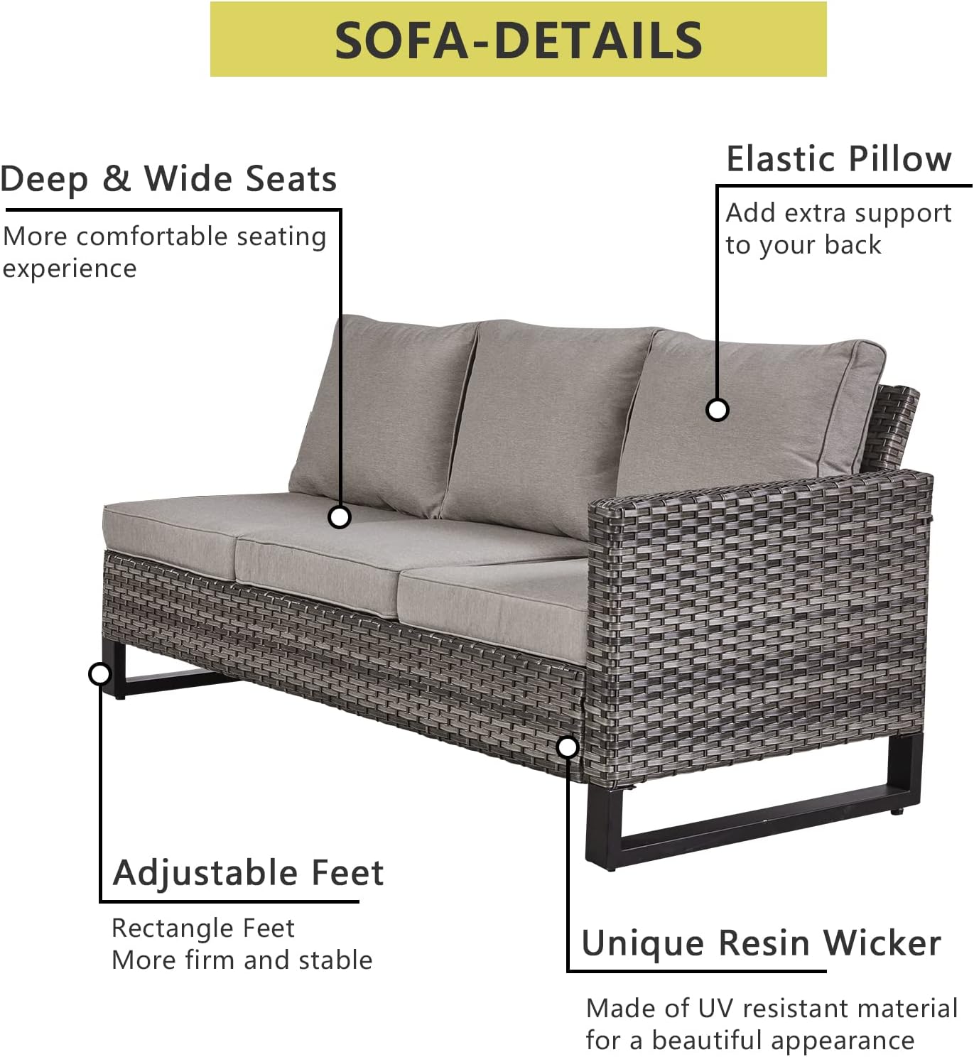 HUMMUH 9 Piece Patio Furniture PE Wicker 6-Seater Outdoor Sectional Sofa with Dinning Table Patio Swivel Chairs and Outdoor Chairs for Porch,Garden,Backyard,Deck