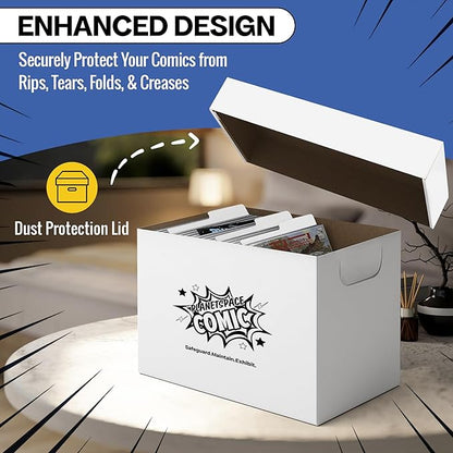 Premium Comic Book Storage Box | 22 Boxes with 6 Dividers (Each Box Stores Up to 175 Comics) - Short Stackable Design with Dust Protection Lid | Strong Structure & Acid Free Manufacturing