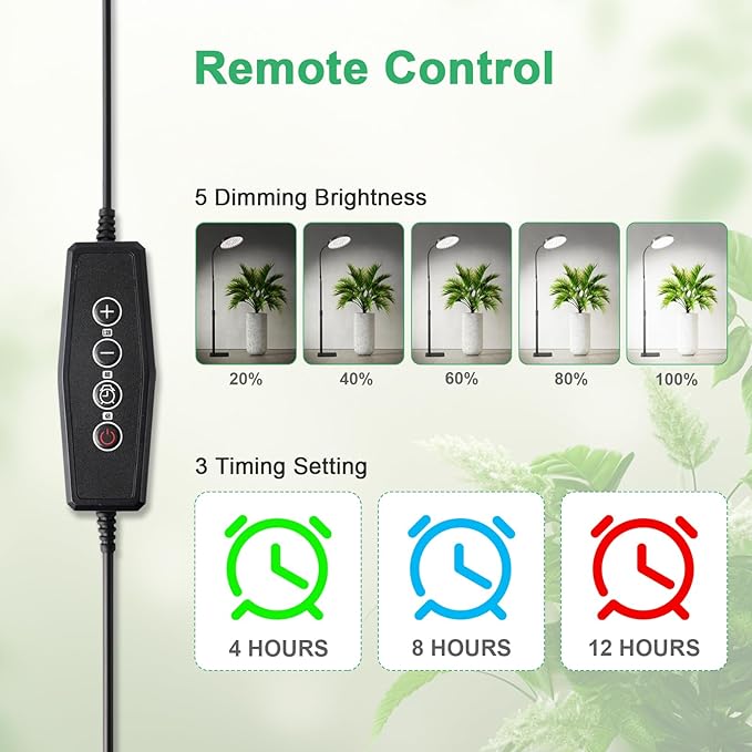 Standing Grow Light for Indoor Plants, 6000K 216 LEDs Floor Plant Growing Lamp with Stable Base for Large Plants, 4/8/12 Timer Setting & Adjustable 16-29IN, 5 Dimming Brightness