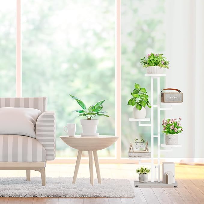 iDavosic.ly 6 Tier Plant Stand Indoor Outdoor, Tiered Corner Multiple Flower Pot Holder Shelf, Metal 40 Inch Tall Display Rack for Patio Porch Living Room Garden Balcony Bedroom, White