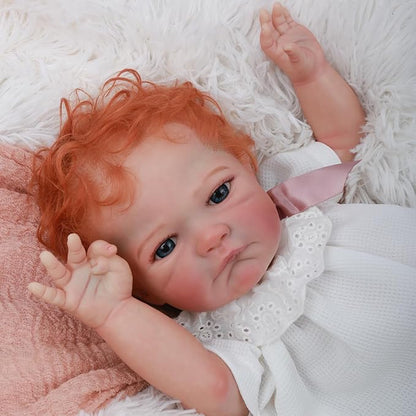 WOOROY Realistic Reborn Baby Dolls Girl- 20 Inch Lifelike Newborn Dolls with Red Hair and Open Eyes, Weighted Cloth Body Real Life Baby Doll with Accessories and Gift Box for Kids 3+