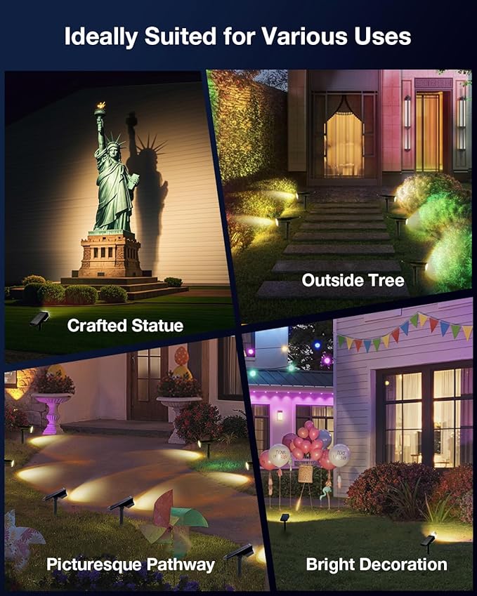 Solar Power Spotlight Outdoor Waterproof Landscape LED Accent Lighting for Yard, Tree, Plants, Walls, Path, Garden, Statues, Adjustable Brightness,Dusk to Dawn Long Lasting 4 Pack Warm White