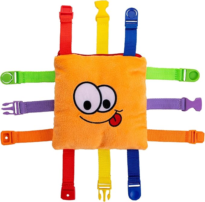 Buckle Toys - Bizzy Square - Learning Activity Game - Develop Motor Skills and Problem Solving - Occupational Therapy Toddler Travel Toy