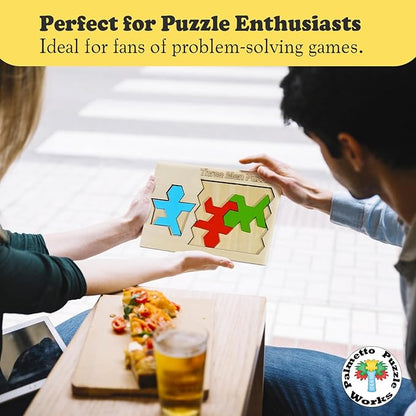 Palmetto Puzzle Works Three Men Puzzle – Wooden Puzzles for Teen' & Adults, Educational Games for Families & Unique Gift Ideas for Classroom Games, Shape and Pattern Brain Teaser Puzzles for Ages 14+