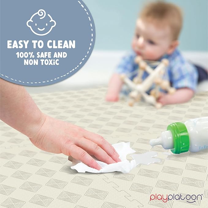 Play Platoon Large Kids Mats for Floors, 9 Tile 72 x 72 inch, Extra-Thick Interlocking Tiles, 24 x 24 in. Puzzle Mat Pieces with Border, Non-Toxic, Neutral Playmat Rug for Toddlers & Children