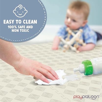 Play Platoon Large Kids Mats for Floors, 9 Tile 72 x 72 inch, Extra-Thick Interlocking Tiles, 24 x 24 in. Puzzle Mat Pieces with Border, Non-Toxic, Neutral Playmat Rug for Toddlers & Children