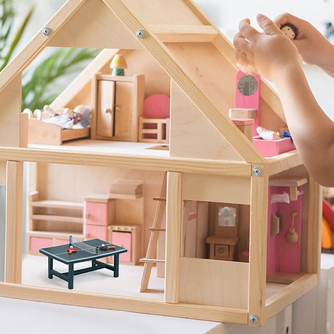 NUOBESTY Miniature Pong Table Tennis Paddle Set Doll Mini Sports Dollhouse Furniture Decoration Accessories