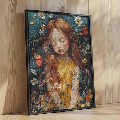 Girl Flowers Jigsaw Puzzle Girl with Colorful Butterflies 1000 Piece Jigsaw Puzzles for Adults Challenging Family Activity Game DIY Puzzle Home Decor 20 x 27 Inch