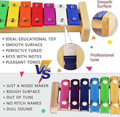 LOOIKOOS Toddler Musical Instruments Set Wooden Percussion Instruments Xylophone Toy for Kids Montessori Toys for 1 Year Old Boys Girls with Maracas Easter Eggs