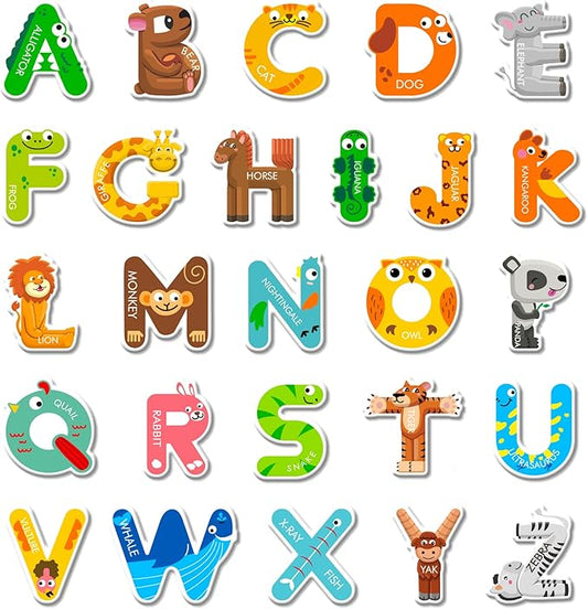 Whaline 52Pcs Alphabet Letters Thick Gel Clings Cute Animals Alphabet ABC Window Gel Decals Colorful Uppercase Animals Stickers for Toddlers Educational Spelling Learning Home Classroom Nursery Decor