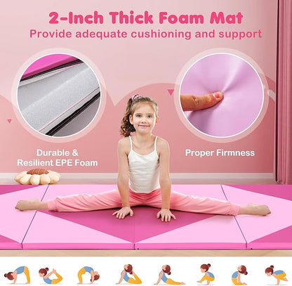 Giantex 4'x10'x 2" Gymnastics Mat, 4-Panel Folding Aerobics Exercise Mat w/Hook & Loop Fastener, Carrying Handle, Portable Tumbling Mat for Stretching Yoga Cheerleading Martial Arts