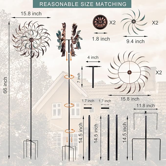 Stargarden Wind Spinners Outdoor Metal Large 360 Degrees Kinetic Wind Sculptures& Spinners Yard Art Outdoor Garden Decor