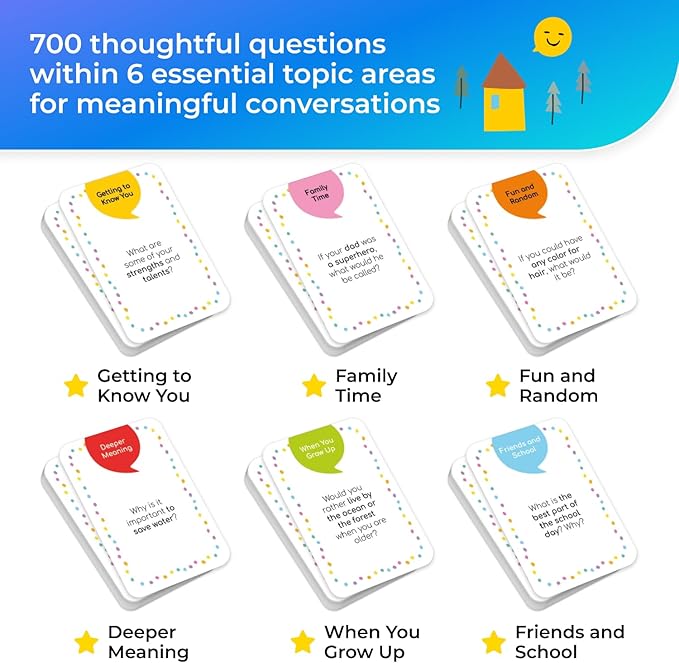 700 Conversation Cards for Kids, Fun Kids Conversation Starter Cards for Kids, Teens, Family Night, Dinner, Play Conversation Games, Color-Coded Across 6 Topics, Take Anywhere