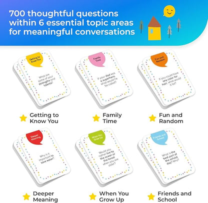 700 Conversation Cards for Kids, Fun Kids Conversation Starter Cards for Kids, Teens, Family Night, Dinner, Play Conversation Games, Color-Coded Across 6 Topics, Take Anywhere