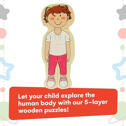 Kidzlane 29 Piece Wooden Puzzle for Toddlers and Kids - Boy Anatomy Puzzle Play Set - Layered Human Anatomy Kid Puzzles - My Body Preschool Game, Montessori Skeleton Toy - Human Body Model for Kids