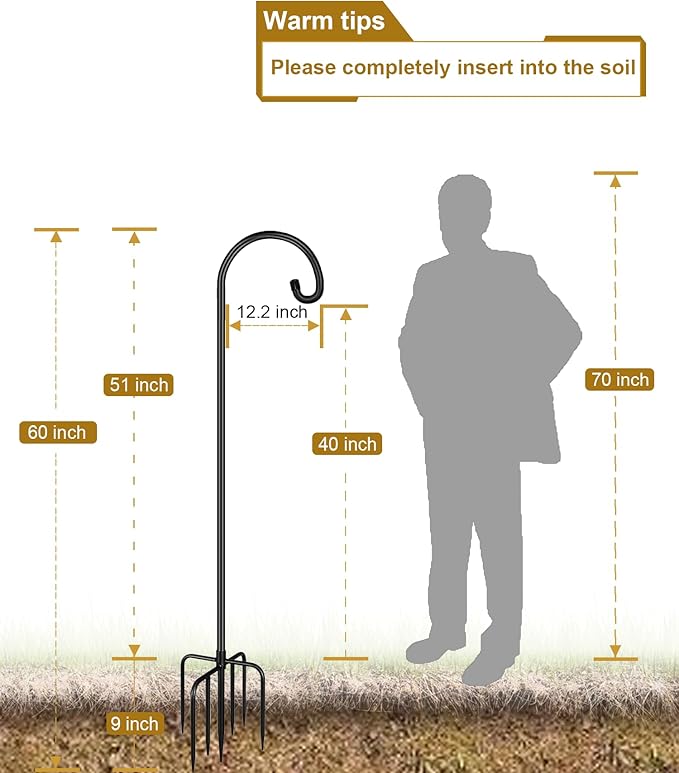 Shepherd Hook 60 Inch Tall Heavy-Duty Metal Garden Hanging Pole Stake for Bird Feeder Pole Plant Baskets, Black (2 Pack)