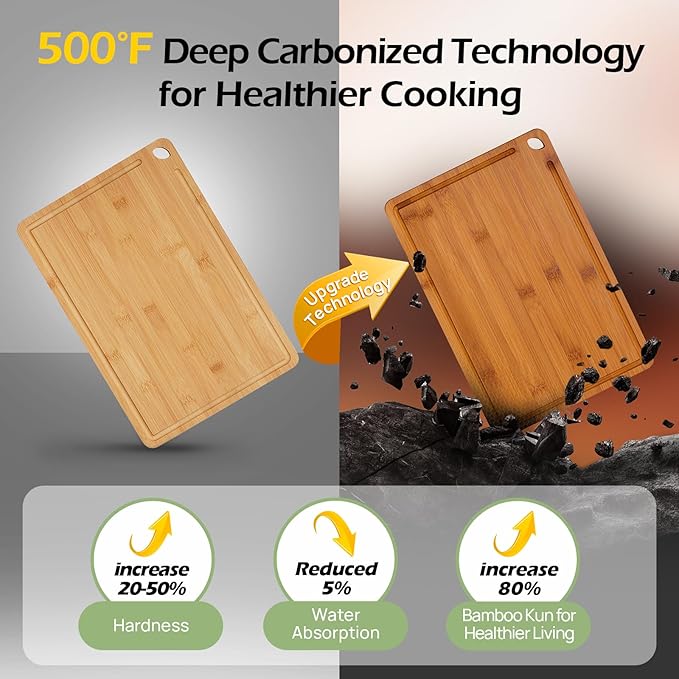 Wood Cutting Board, Carbonized Bamboo Set With Smooth Surface & Easy Storage For Busy Kitchens, Ideal Charcuterie & Chopping, Durable, Knife-Friendly (4Pcs)