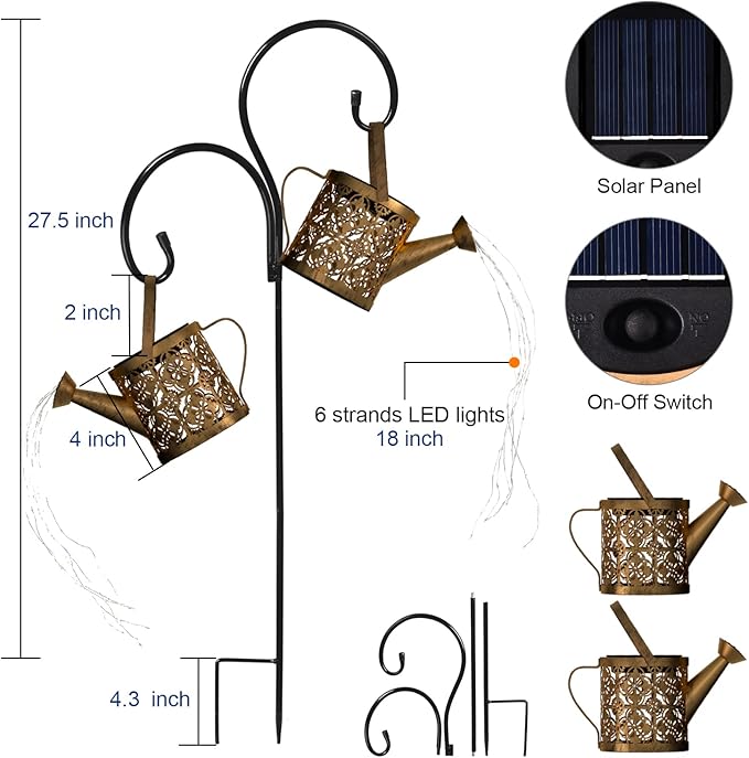 MEREAR Solar Watering Can Lights Outdoor with 8 Multi-Color Changing Modes, IP65 Waterproof Landscape Light Garden Decor, One Pole Two Lights Outside Decorations for Lawn, Backyard, Patio, Chrismas