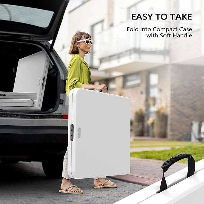 VINGLI 8 Foot Plastic Folding Table Portable Long Table for Indoor Outdoor Use Rectangular with Carrying Handle，White