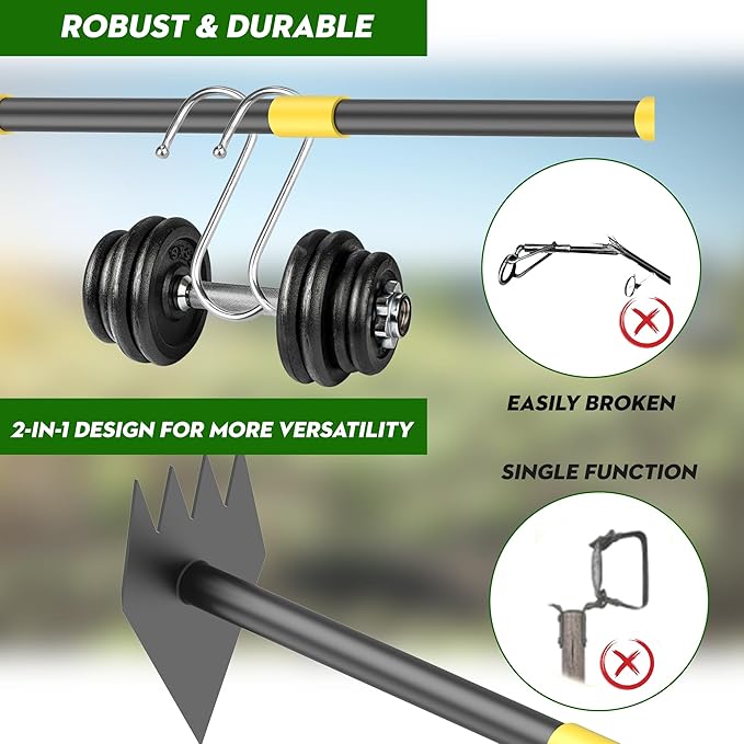 Upgraded Dual Headed Hoe and Cultivator,Garden Hoe with Adjustable Handle for Weeding, Digger, loosening Soil, Sowing Metal Garden Triangles Hoe with Rake Tiller Cultivator (17-73 Inch)