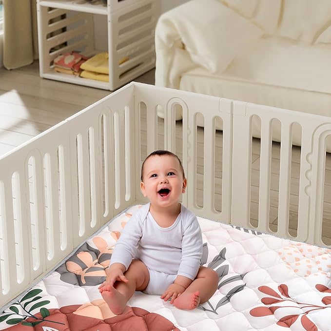 Baby Play Mat 50x50 Inch, Thickened Soft Floor Mat for Playpen, Machine Washable Foam Crawling Mat with Non-Slip Bottom for Babies and Toddlers, Foldable Padded Playmat
