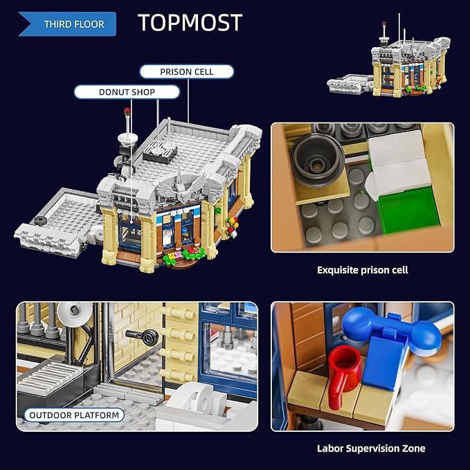 City Police Office Architecture Building Model Building Kit,MOC Street View House with 3 Levels Modular Building Blocks Model Set for Adults and Teens,Collectible Display Toy,2967 Pieces