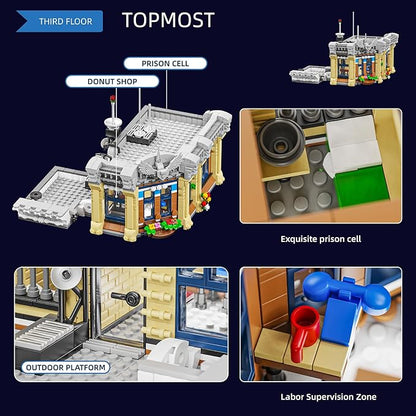 City Police Office Architecture Building Model Building Kit,MOC Street View House with 3 Levels Modular Building Blocks Model Set for Adults and Teens,Collectible Display Toy,2967 Pieces