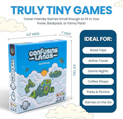 Confusing Lands | Whimsical Themed Travel Size Board Game You Can Play Anywhere | Strategic Card Placement Game | Solo Board Game | 1-2 Players, Ages 12+ | Easy to Learn and Play | Tiny Game Series