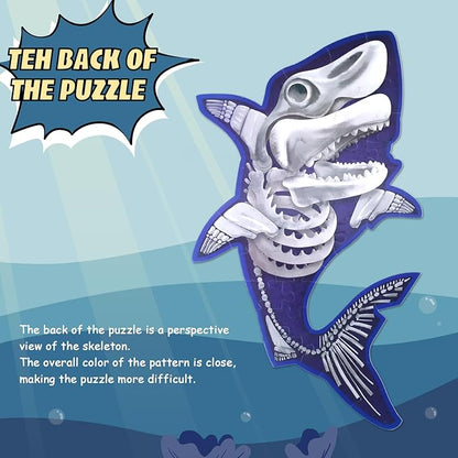 HAS Happiness and Surprise Floor Puzzles for Kids Ages 3-8, Double-Sided Shark Shape Puzzle, Ocean World Puzzles, 48 Pieces Children Jigsaw Puzzle for Boys and Girls Gifts