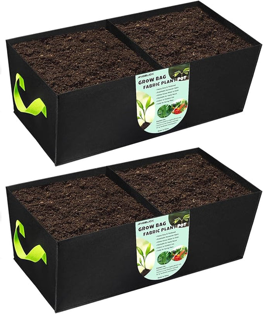 2 Pack Plant Grow Bags,ANGELIOX 2-Grids Rectangle Grow Bag,10 Gallon Heavy Duty 400G Fabric Garden Bed, Square Nonwoven Flower Planter Containers for Vegetable ,Flowers,Fruit/Growing Pots with Handles
