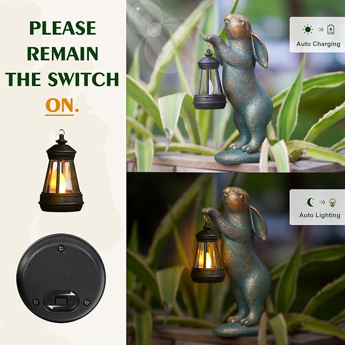 MININOVA Garden Statues Rabbit with Solar Lantern Outdoor Bunny Figurines Decorations for Patio Yard Lawn Ornaments Gifts for Birthday Easter Housewarming