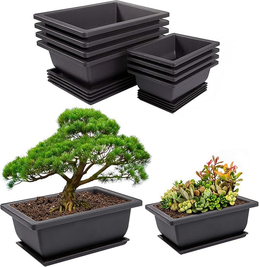 8 Packs Bonsai Training Pot with Humidity Tray - 6.5in & 9in Training Nursery Pots Kit, Plastic Plants Growing Planter with Drainage Tray, Indoor Succulents Decor Garden