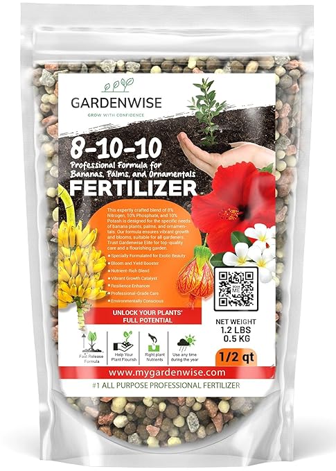 Elite 8-10-10 Professional Fertilizer for Banana, Flowering, and Fruit Trees, Ornamentals - Boosts Flowering & Fruiting - for Indoor & Outdoor Plants (1/2 Quart)