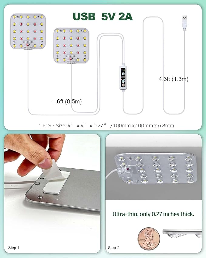 DOMMIA Grow Light, Square 4 Dimmable Full Spectrum High PPFD with Optical Lens, Auto on/Off and 6/12/16H Timer, Suitable for Hydroponics, Seedlings, Succulents, Veg, Flowers & More(No Adapters)