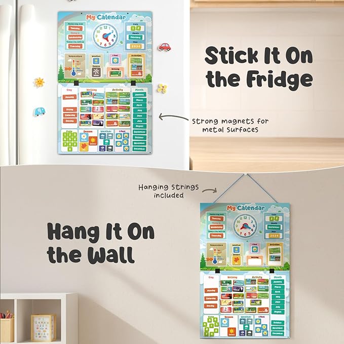 inamio Magnetic Kids Calendar for Learning - Classroom, Preschool Calendar for Kids and Toddlers - Days of The Week Chart - Today, Months and Weather