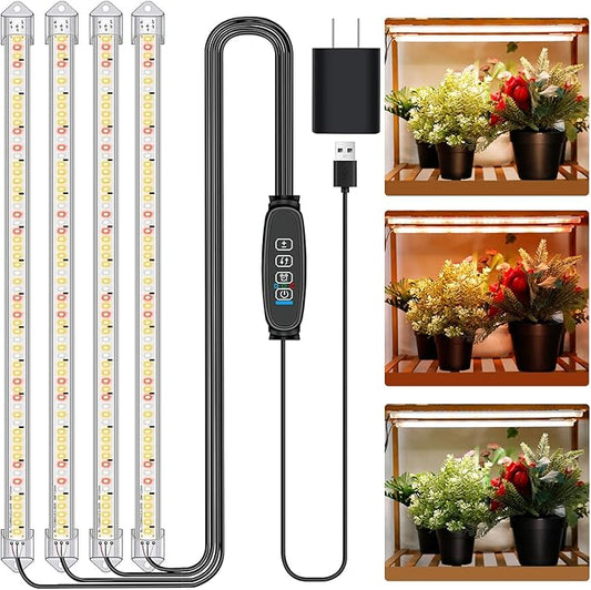 16 in Plant Grow Light Strips,120 LEDs Grow Lights for Indoor Plants Full Spectrum with 3/9/12H Timer & 10 Dimmable Levels,Sunlight Plant Growing lamp for Hydroponics Succulent 4 Heads