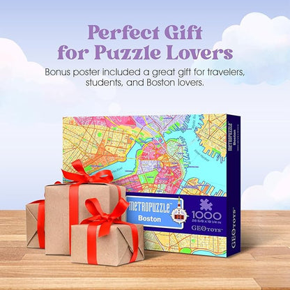 GeoToys Metropuzzle, Boston Jigsaw Puzzles 1000 Pieces, Detailed City Map Geography Puzzle, Challenging Adult Puzzle, Fun Puzzles for Adults, Family Puzzles, US City Map Poster Included