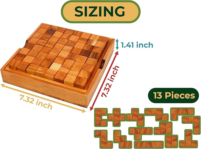 BSIRI Pentominoes Board Logic Puzzle Desk Toys Brain Games Cube Magic Educational Teaser Challenging Gift Intelligence Mind Kids Wooden Strategy Christmas Supplies Box Master Smart Boy Classroom