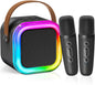 【2025 Newest】 Mini Karaoke Machine for Kids Girls & Boys - Portable Bluetooth Speaker with 2 Wireless Microphones - Kids Birthday Gifts for Ages 4-10 - Kids' Instrument Accessories - Black