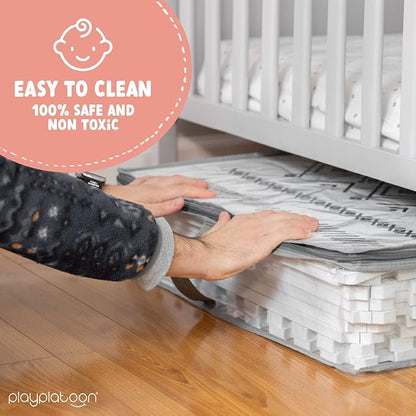 Play Platoon Non-Toxic Extra-Thick Children's Play Mat, 9 Tiles - 72 x 72 inch Comfortable Cushiony Foam Floor Puzzle Mat for Kids & Toddlers with 24 x 24 inch Tiles - Black/White