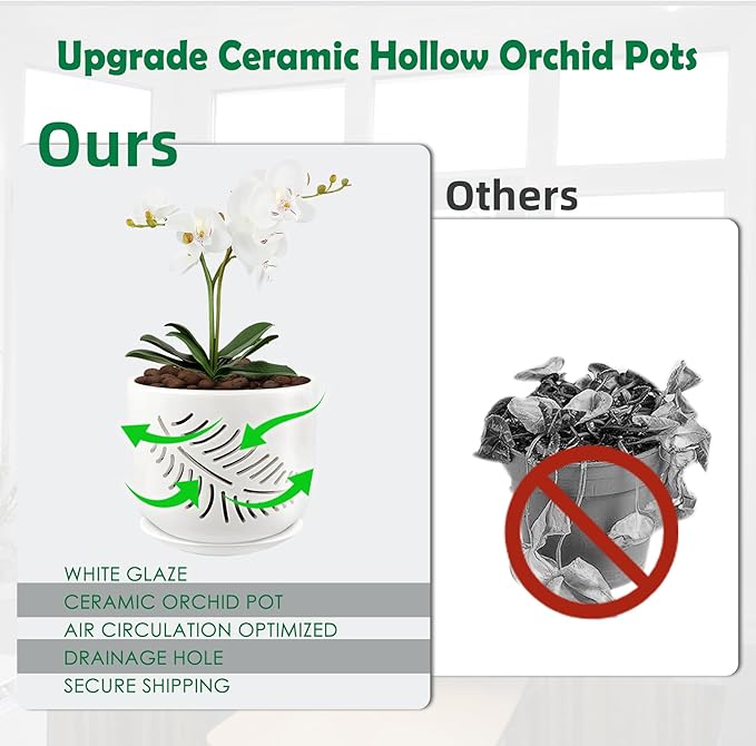 Orchid Pots with Holes, 5+6 Inch Orchid Pot,Ceramic Plant Pots for Plants Lovers, Enhance Good Ventilation and Drainage, Indoor/Outdoor Orchid Pots for Repotting