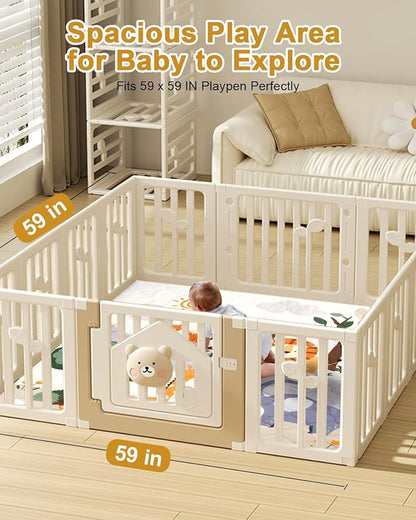 Premium Foam Baby Play Mat 59" x 59" – Removable & Machine Washable Cover, Extra Thick Padding Playpen Mat, Non-Slip Crawling Mat, Easy to Clean for Infants, Toddlers & Babies