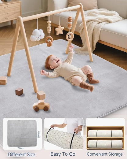 Large Thick Baby Play Mat for Floor,Padded 74x50 Playpen Mat,Foam Tummy Time Mat,Soft Support&Plush Feel Nursery Rug,Non Slip for Toddler,Infants,Kids Play,Yoga,Baby Crawling Mat (Light Grey)