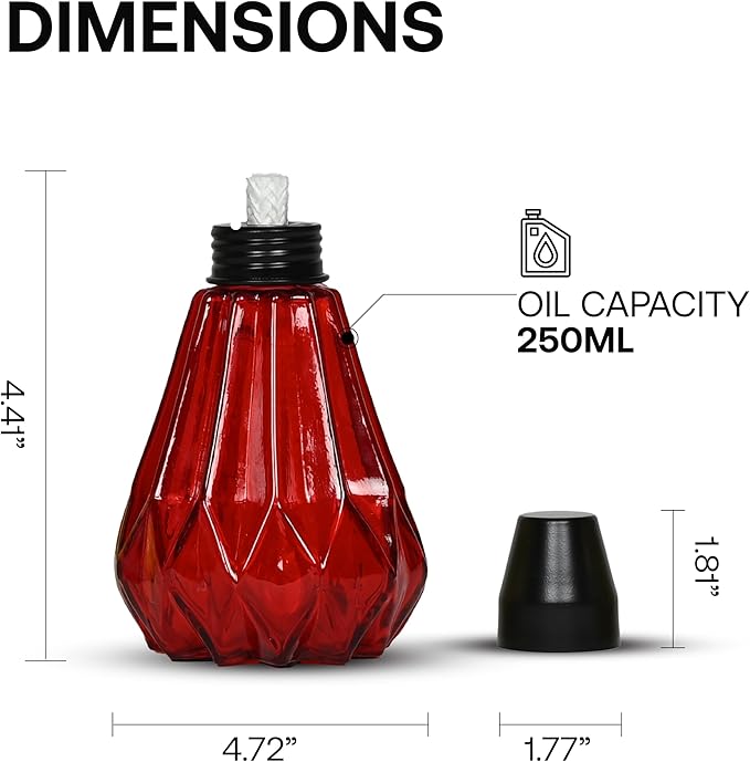 Deco Window Pack of 3 Table Torch for Indoor Outdoor Citronella Oil Tabletop Glass Lamp Landscape Lantern with Fiberglass Wick & Cap for Garden Patio Yard Party Decor Light