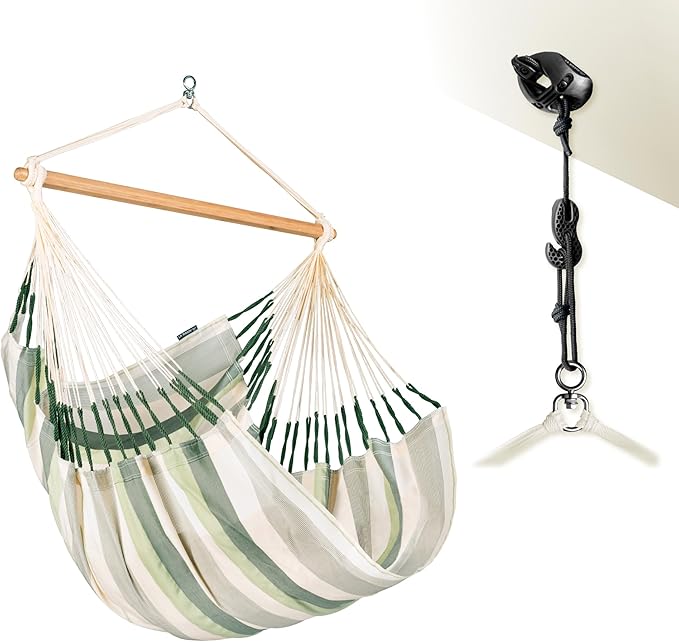 LA SIESTA® - Large Comfort Domingo Hammock Swing Chair & CasaMount - Weather & Tear Resistant Hanging Chair - Outdoor Indoor Hammock Chair w/Suspension Kit for Walls Ceilings Square Beams - Cedar