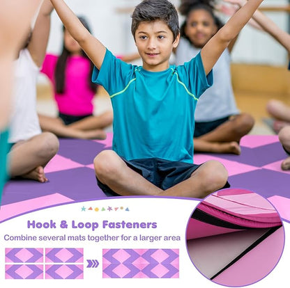 Giantex 4'x10'x 2" Gymnastics Mat, 4-Panel Folding Aerobics Exercise Mat w/Hook & Loop Fastener, Carrying Handle, Portable Tumbling Mat for Stretching Yoga Cheerleading Martial Arts