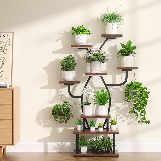 Plant Stand Indoor with Grow Light, 8 Tiered 48" Small Plant Shelf, Corner Plant Stand Stand for Indoor Plants Multiple, Metal Humen-Shaped Plant Flower Holder, for Living Room, Patio, Balcony